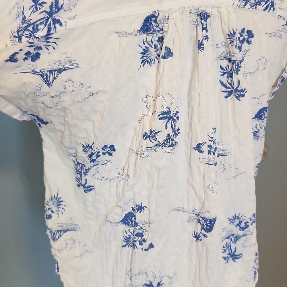ANA nautical Hawaiian textured button-down scalloped hem blouse - Picture 7 of 8